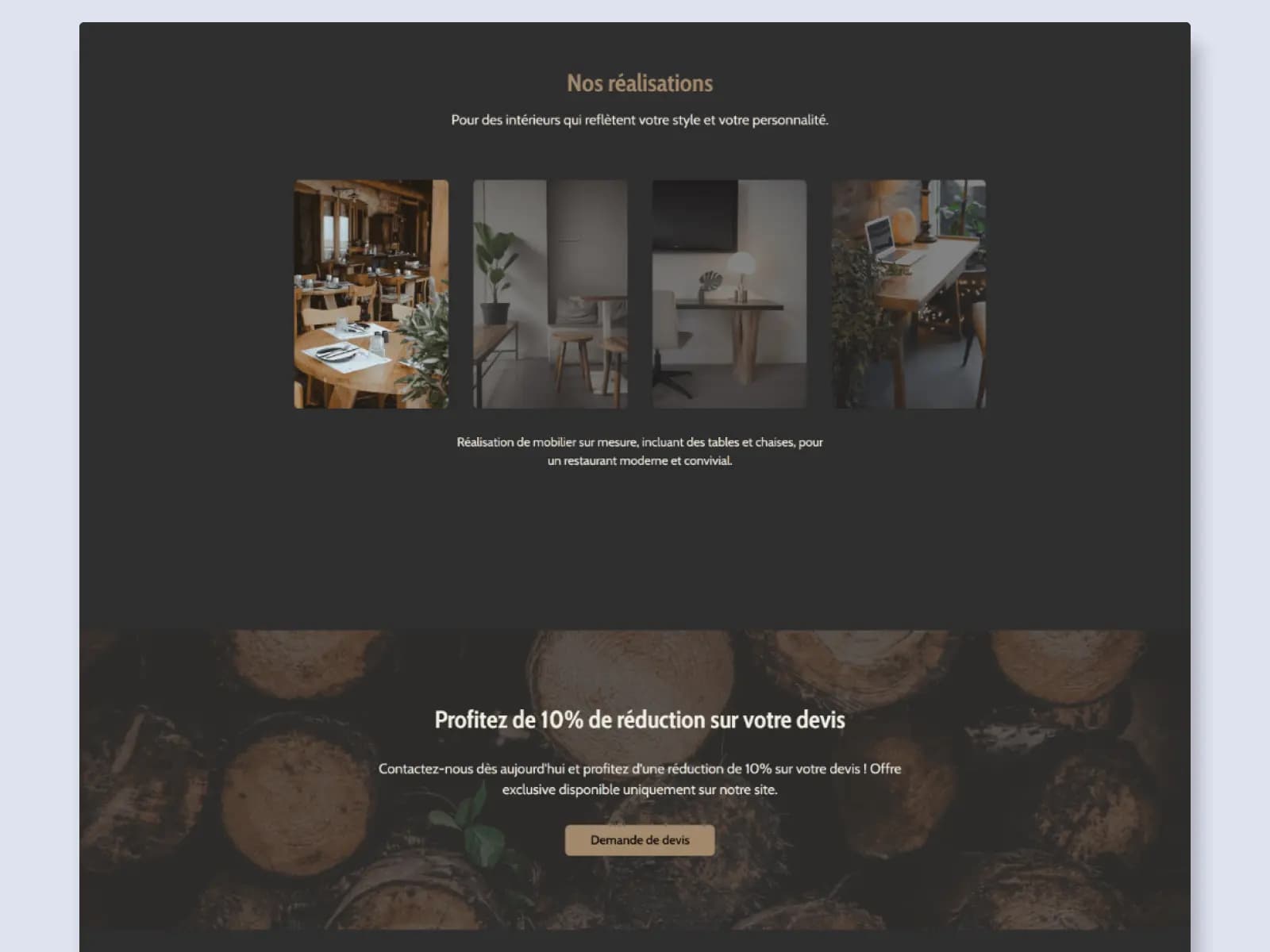 Mockup de la section Nos Réalisations sur le site Atelier du Bois Vivant