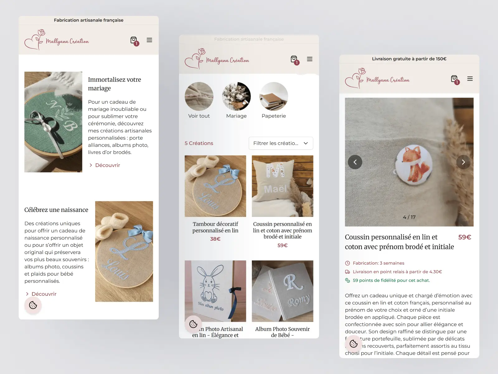 Mockup du site web de Mallyana Création