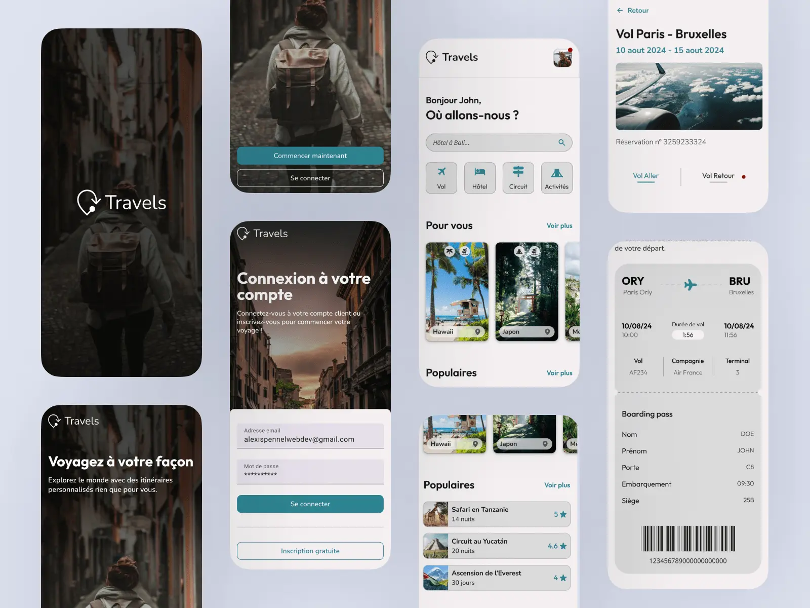 Mockup du site web de Travels